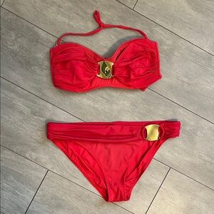 BLUE ROD BEATTIE Coral and Gold Metal Bikini Set, Size 12